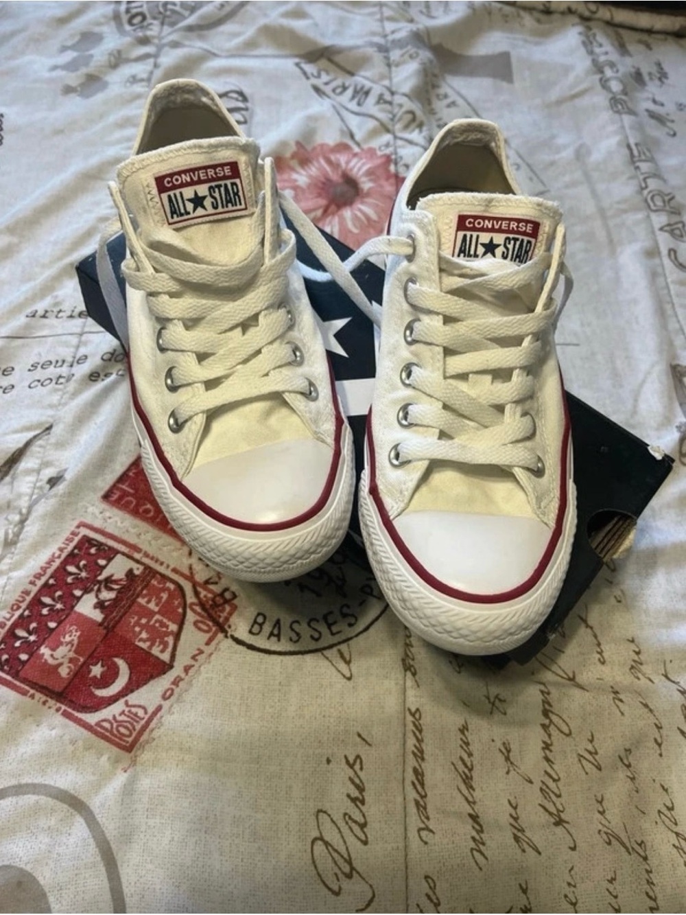 Converse Unisex White Canvas Low Top Sneakers with Red Trim